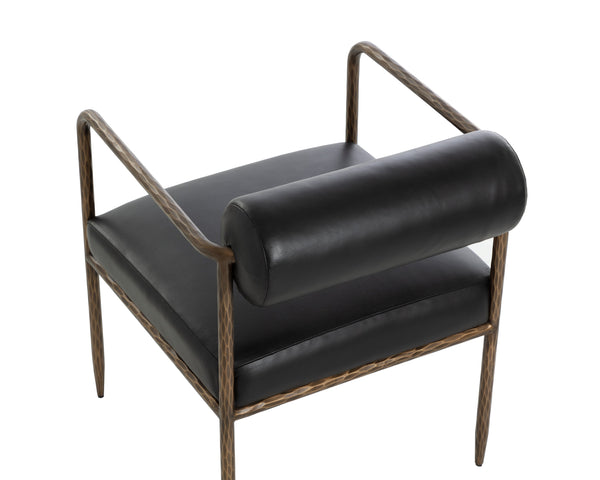 Sunpan Ajani Dining Armchair - Hand-hammered Iron Frame With Charcoal Leather For Stylish Comfort Black Leather 111805