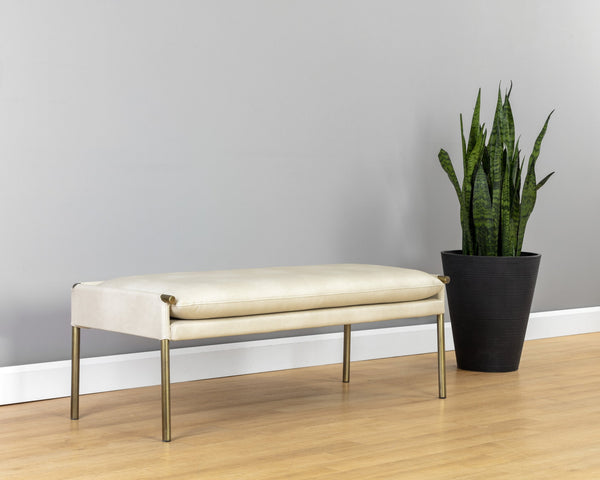 Sunpan Bellevue Upholstered Bench with Antique Brass Frame - Stylish, Unique Textures for Modern Spaces Bravo Cream