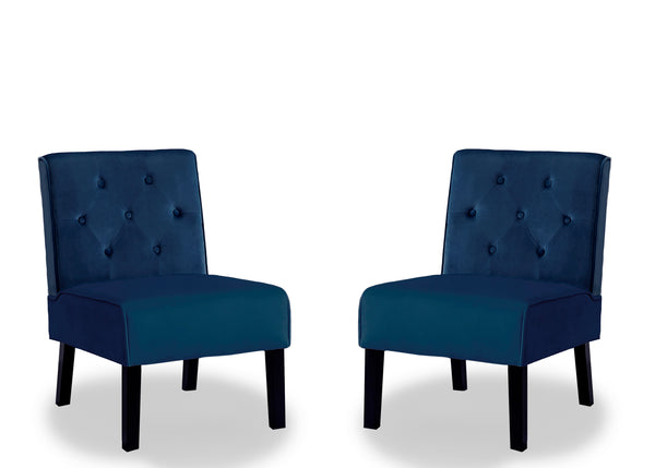English Elm Reese 53" Armless Button Tufted Accent Chair Set of 2 with Velvet Upholstery, Curved Back Comfort Dark Blue B2735P271022