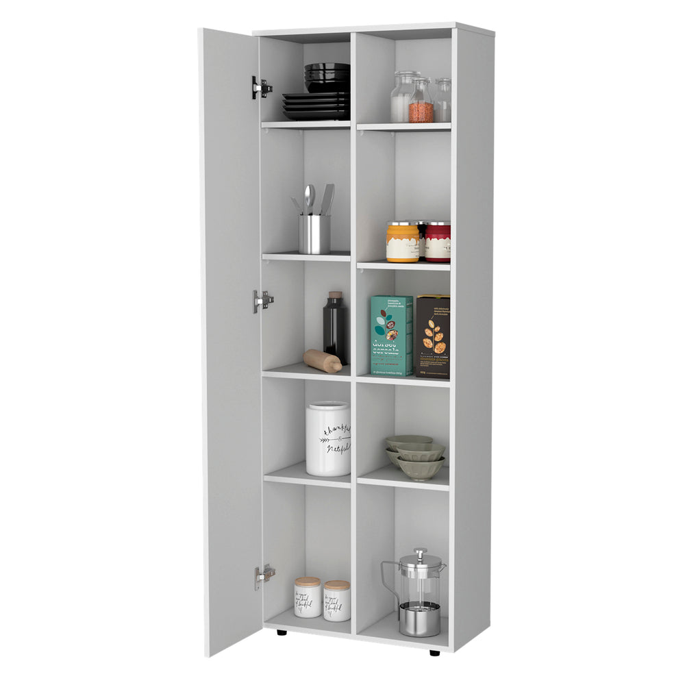English Elm FM FURNITURE Harman Multistorage Pantry Cabinet White - 1 Door, 5 Open Shelves, Sturdy Short Legs, Modern Kitchen Organizer B128P321072