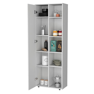 English Elm FM FURNITURE Harman Multistorage Pantry Cabinet White - 1 Door, 5 Open Shelves, Sturdy Short Legs, Modern Kitchen Organizer B128P321072