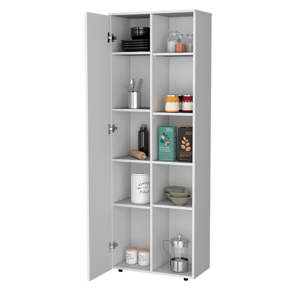 English Elm FM FURNITURE Harman Multistorage Pantry Cabinet White - 1 Door, 5 Open Shelves, Sturdy Short Legs, Modern Kitchen Organizer B128P321072