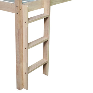 English Elm Twin Low Loft Bed with Slide and Ladder for Kids, Rubberwood Frame, Safety Guardrails & Playspace White Oak W504P218527