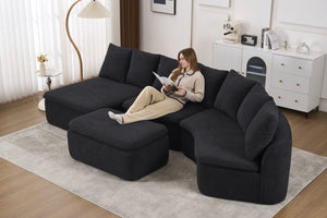 English Elm 133'' Modular U-shaped Sectional Chenille Sofa with Removable Recliner for Spacious Rooms Black W2231S00055