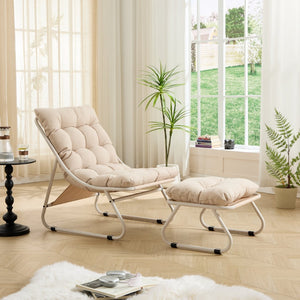 English Elm Patio Sling Lounge Chair with Ottoman Steel Frame Cushioned Indoor Outdoor Seat W640P443420
