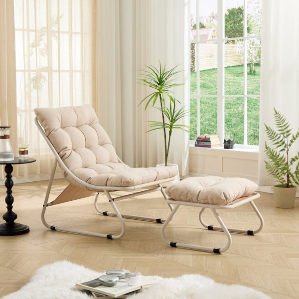 English Elm Patio Sling Lounge Chair with Ottoman Steel Frame Cushioned Indoor Outdoor Seat W640P443420