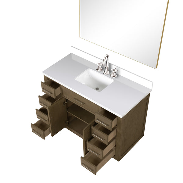 English Elm Grey Oak Single Bath Vanity Set With Cultured Marble Top, Chrome Faucet & Frameless Mirror - 48" W B2731S01966