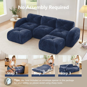 English Elm U-shaped Modular Velvet Sofa Tufted Cloud Seating for Living Room or Home Theater Blue W714S01621