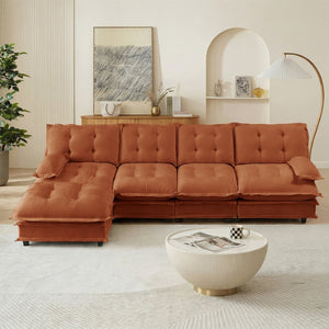 English Elm 138" Chenille Modular Cloud Sectional with Ottoman Deep Seat Lounge Sofa for Apartments Orange W714S01741