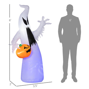 English Elm Homcom 5.9' Inflatable Ghost & Pumpkin Yard Decor - Led Halloween Decoration, Waterproof, Easy Setup! W2225P229471
