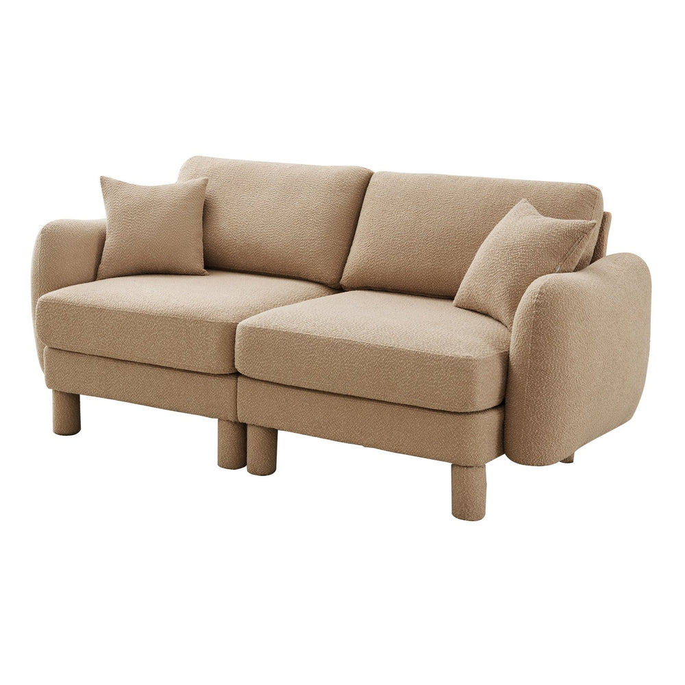 English Elm Boucle 2-Seater Loveseat Sofa In Coffee - Chic Shell-Shaped Armrests & Soft Boucle Fabric Comfort W3041S00282