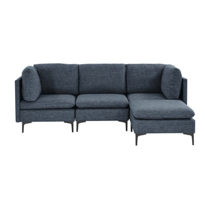 English Elm Linen Upholstered Modular Sectional Sofa with Tall Black Metal Legs for Living Room Dark Blue B2748S00119