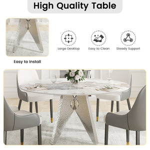 English Elm 59.05" Round Marble Dining Table - Sturdy Stainless Steel Base, Seats 6-8, Stylish For Modern Homes W1535S00463