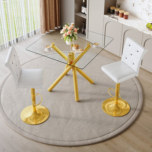 English Elm Modern Glass Pub Set with Gold Chrome Base and White Swivel Stools for Home Bar W3875S00036