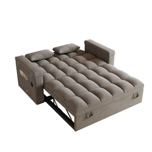 English Elm 65-inch Velvet Convertible Sleeper Sofa with Usb Port Storage Armrests Adjustable Back Dark Gray W2564S00115