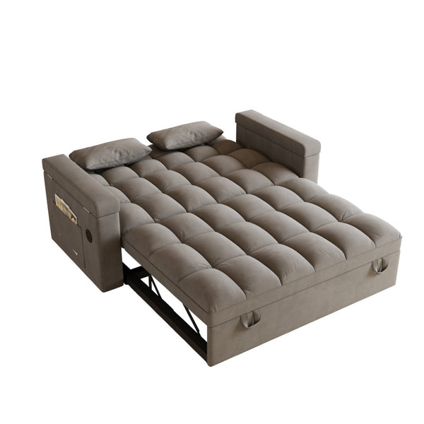 English Elm 65-inch Velvet Convertible Sleeper Sofa with Usb Port Storage Armrests Adjustable Back Dark Gray W2564S00115