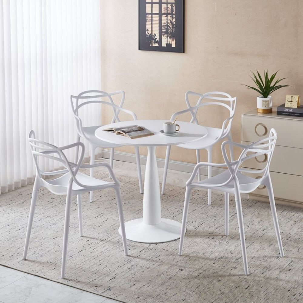 English Elm 1+4,5pieces Mid-century Dining Set White Mdf Top Tapered Metal Legs Seats Six W3766S00008