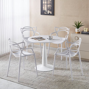 English Elm 1+4,5pieces Mid-century Dining Set White Mdf Top Tapered Metal Legs Seats Six W3766S00008