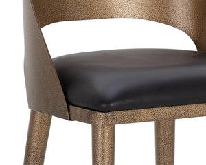 Sunpan Dezirae Barstool - Stylish Curved Back Design with Genuine Leather Seat and Unique Craftsmanship Antique Brass / Charcoal Black Leather