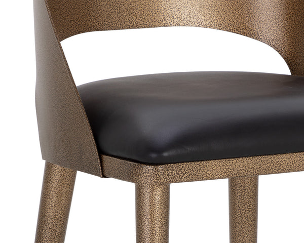 Sunpan Dezirae Barstool - Stylish Curved Back Design with Genuine Leather Seat and Unique Craftsmanship Antique Brass / Charcoal Black Leather