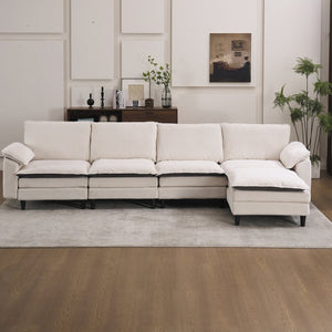 English Elm 129.92" Chenille Cloud Sectional Modular L Shaped Sofa with Ottoman Deep Lounge Seating W5029S00003