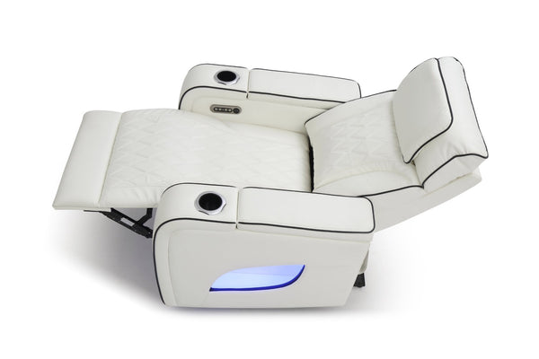 English Elm Lumin Power Recliner Faux Leather Chair with Led Lighting and Built in Usb Charging White B078P497929