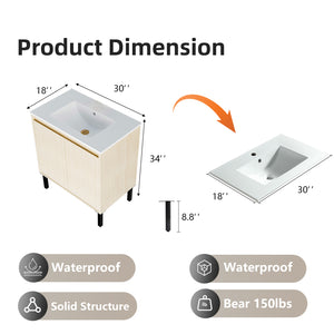 English Elm 30 Inch Bathroom Vanity with Sink — Floor-Standing Stability, Soft-Close Drawers, Ample Storage, Durable Finish Oak 35.47 L x 8.07 W x 21.85 H W3520S00017