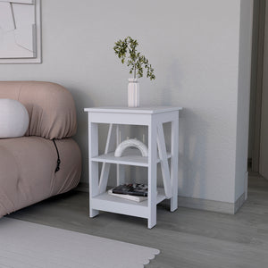 English Elm Side Rossville White Side Table with Dual Shelves for Living Room, Versatile Nightstand, Modern Engineered Wood Finish B092P191181