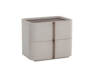Sunpan Jamille Nightstand - Contemporary Cream Faux Leather Design with Oak Veneer Top and Brass Base Small - 26W x 18D x 22H