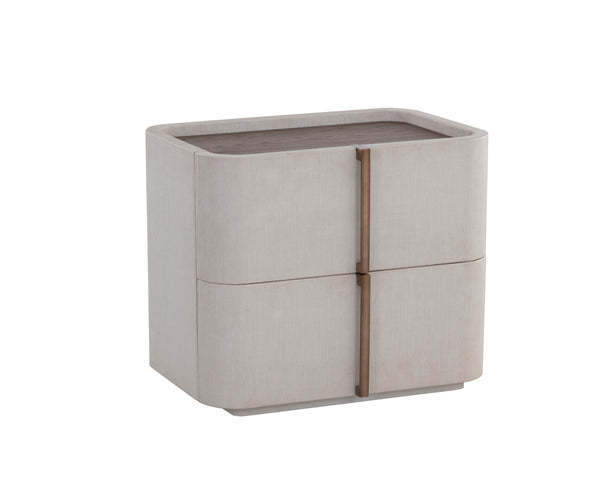 Sunpan Jamille Nightstand - Contemporary Cream Faux Leather Design with Oak Veneer Top and Brass Base Small - 26W x 18D x 22H