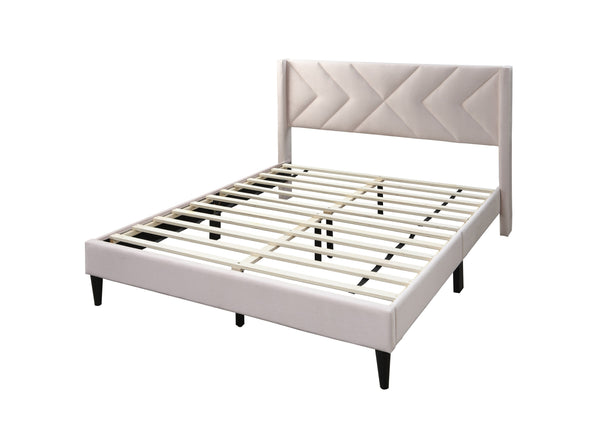 English Elm Elegant Velvet Upholstered Queen Bed with Geometric Stitched Headboard, Platform Design, 12" Height Light Pink 66 L x 23 W x 9 H B011P238935