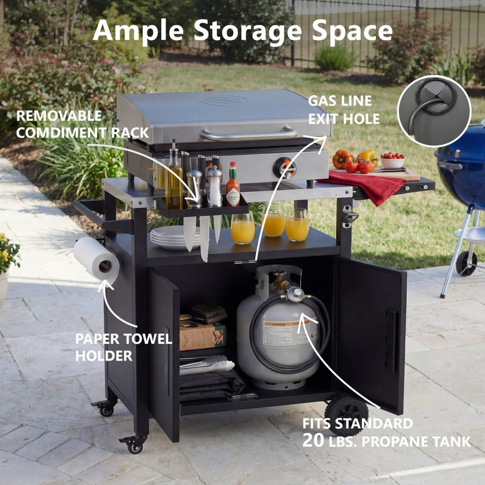 English Elm K&k Outdoor Bbq Station Stainless Steel Top Foldable Side Table Locking Wheels N707P379802B
