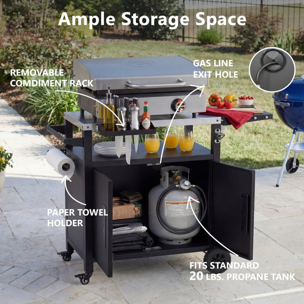 English Elm K&k Outdoor Bbq Station Stainless Steel Top Foldable Side Table Locking Wheels N707P379802B