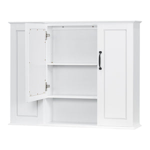 English Elm 36'' Mirror Cabinet with 3 Doors — Wall-Mounted Bathroom Storage Unit, MDF & Pine, Spacious Shelves White N725P346902K