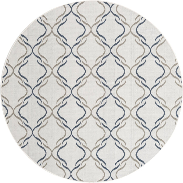 Unique Loom Outdoor Trellis Parmaklik Machine Made Lattice Rug Ivory, Navy Blue/Gray 7' 1" x 7' 1"