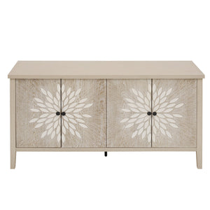 English Elm Sideboard Elegant Floral Handle Buffet Cabinet with 4 Doors, Adjustable Shelves & Reinforced Feet for Dining Room Storage Natural W688P232756