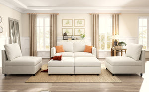 English Elm Modern Large Sectional Sofa U-Shaped 123" Modular Sofa Bed with Ottoman Storage, Plush Chenille Comfort Antique White W680S00010