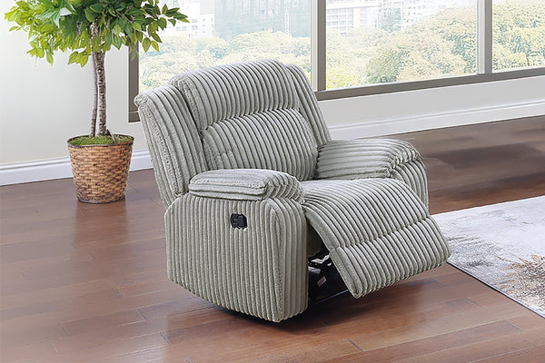 English Elm 1pc Ash Color Motion Recliner Chair with Fur-Like Corduroy Upholstery, Plush Armrests & Manual Recline B011P335291