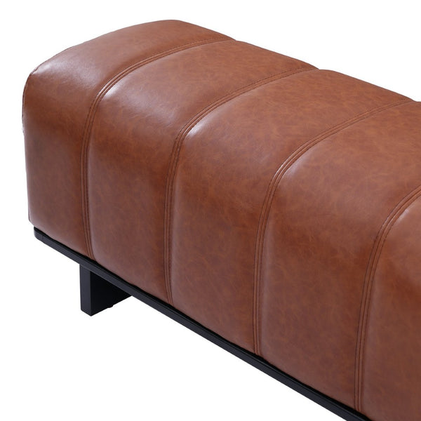 English Elm Indoor Channel Tufted Chenille Upholstered Bench Rubberwood Legs Entryway Dining Brown N779P367309R
