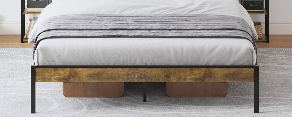 English Elm Queen Velvet Platform Bed with LED Lighting, USB Charging & Shelved Headboard for Storage W636P192107