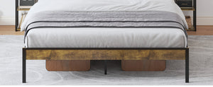 English Elm Queen Velvet Platform Bed with LED Lighting, USB Charging & Shelved Headboard for Storage W636P192107