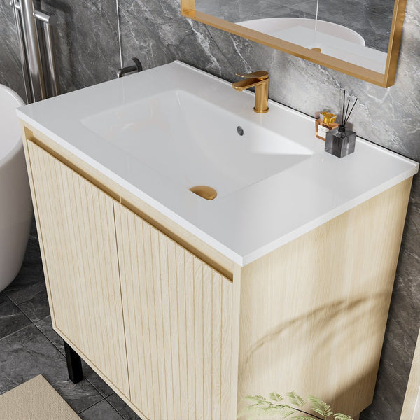 English Elm 30 Inch Bathroom Vanity with Sink — Floor-Standing Stability, Soft-Close Drawers, Ample Storage, Durable Finish Oak 35.47 L x 8.07 W x 21.85 H W3520S00017