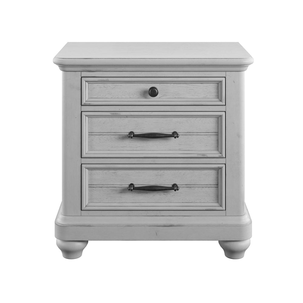 English Elm Wallace & Bay - Gray 3-Drawer Nightstand with USB Ports — Coastal Farmhouse Solid Wood Accent Table, Easy-Care Finish B2709P212316