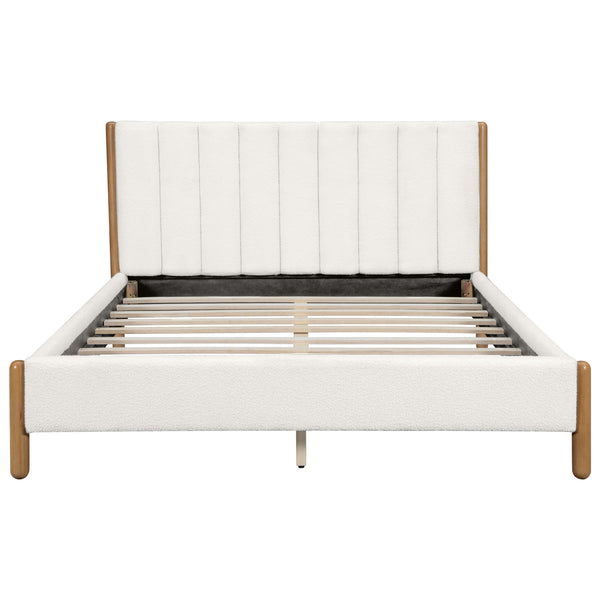 English Elm Christopher Knight Home® - Queen Boucle Upholstered Bed Frame with Thick Vertical Headboard, Solid Rubberwood Legs, White N757Q256985K