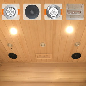 English Elm Low Emf Three-Person Far Infrared Sauna - Premium Hemlock, Smart Controls, Bluetooth Audio & Mood Lighting W1149S00014