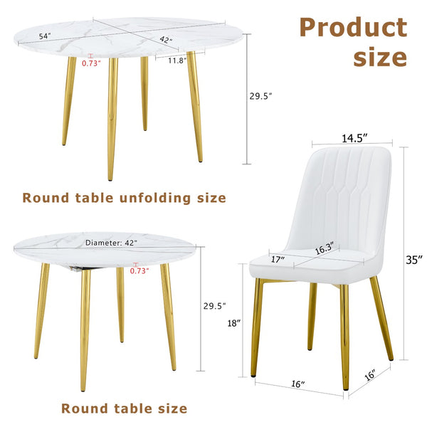 English Elm Table Set Extendable Round Oval Mdf White Gold Legs Six Pu Chairs Modern Dining W1151S03955
