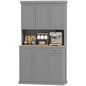 English Elm Light Blue Freestanding Pantry Cabinet with Glass Doors Drawers and Adjustable Shelves T3971S00060