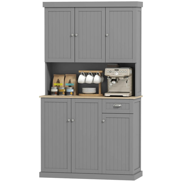 English Elm Light Blue Freestanding Pantry Cabinet with Glass Doors Drawers and Adjustable Shelves T3971S00060