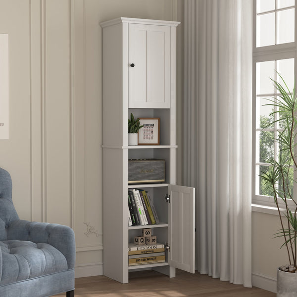 English Elm Bathroom Floor Storage Cabinet with 2 Doors, 6 Shelves, Painted Wood Finish, 110lb Load Capacity, Slim Design W40935721