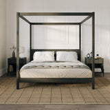 Minimalist Boho King Canopy Bed with Simple Headboard Black ISLB8BBL Walker Edison